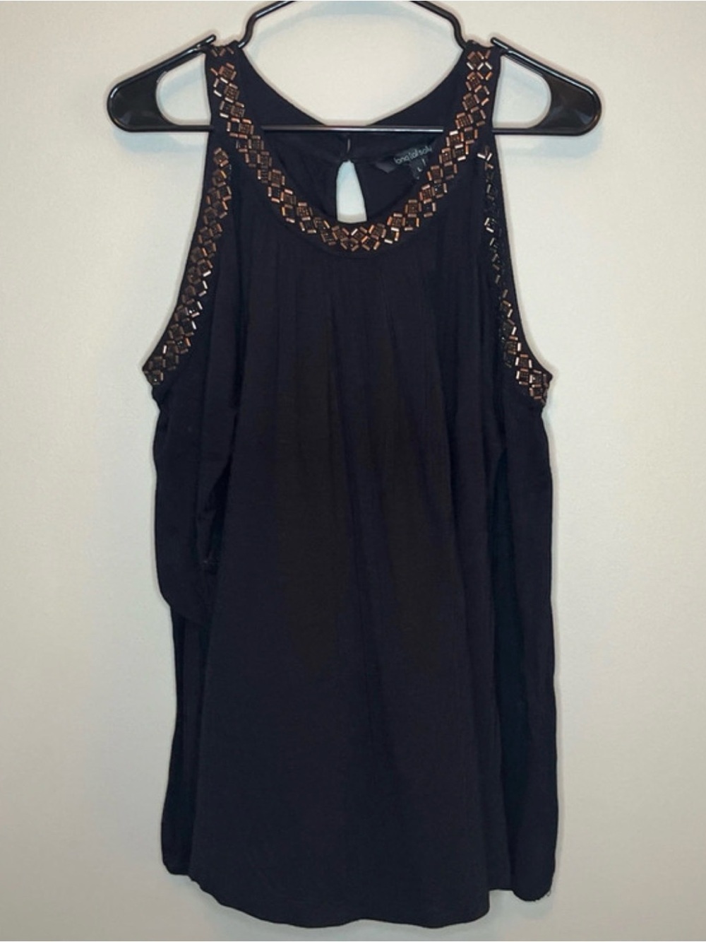 long tall sally Black Sleeveless Top with Bronze Beaded Trim